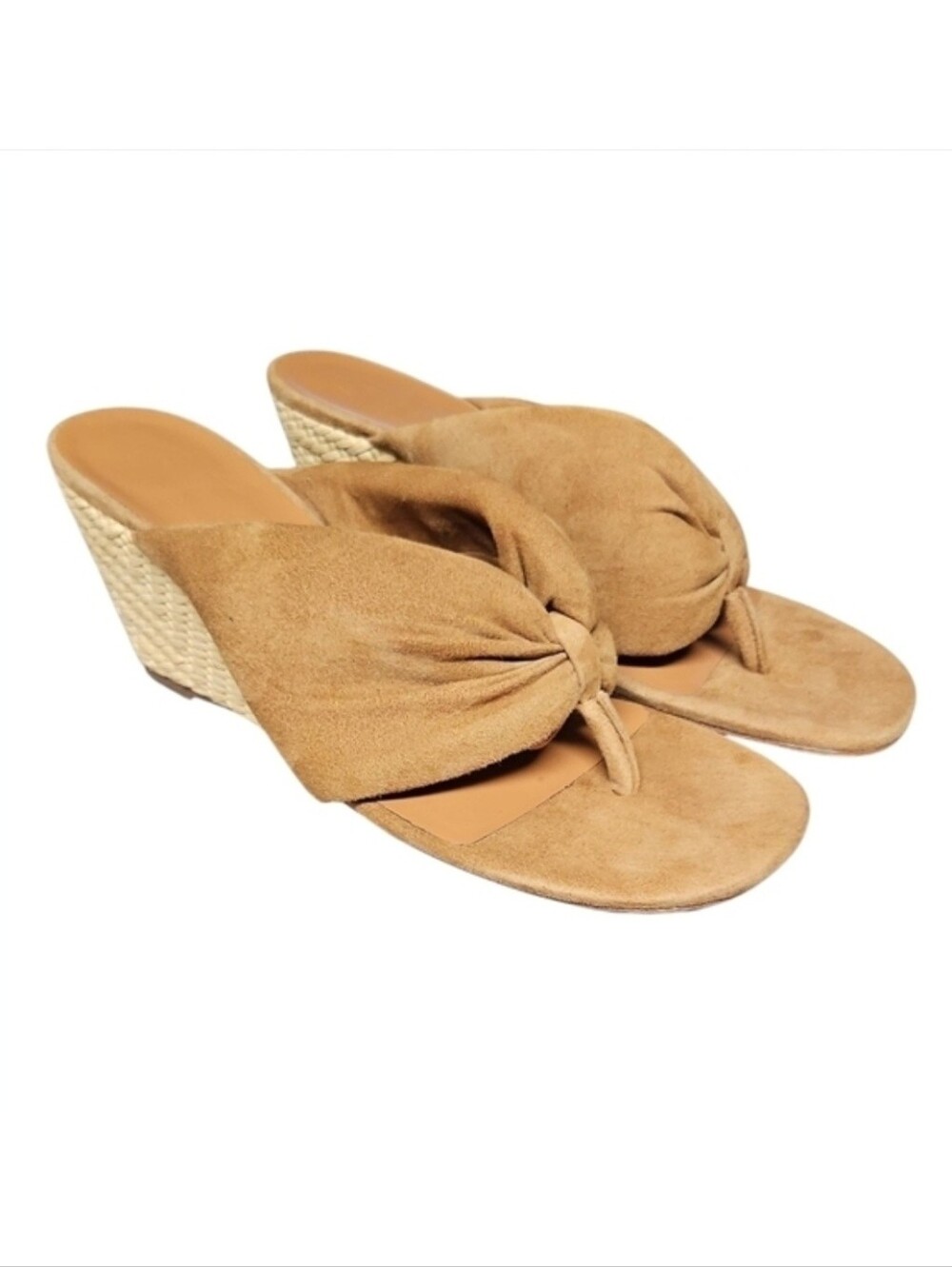 STAUD | Brown Suede Wedge Thong Sandals in Size EU 39.5 / US 9.5